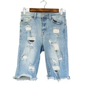 Judy Blue‎ Womens Jean Shorts Small Distressed Light Wash Blue Denim JB1582